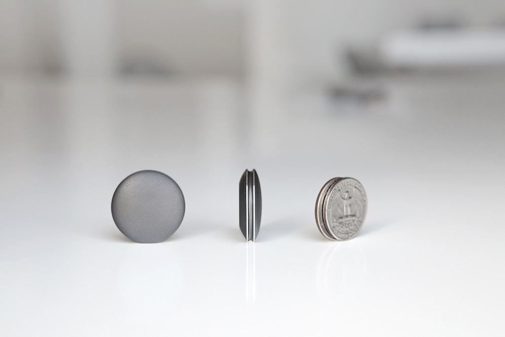 The Shine fitness and sleep tracker is just a little bigger than a quarter. Photo courtesy of Misfit.