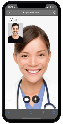 eVisit Mobile Web showing a provider talking to a patient